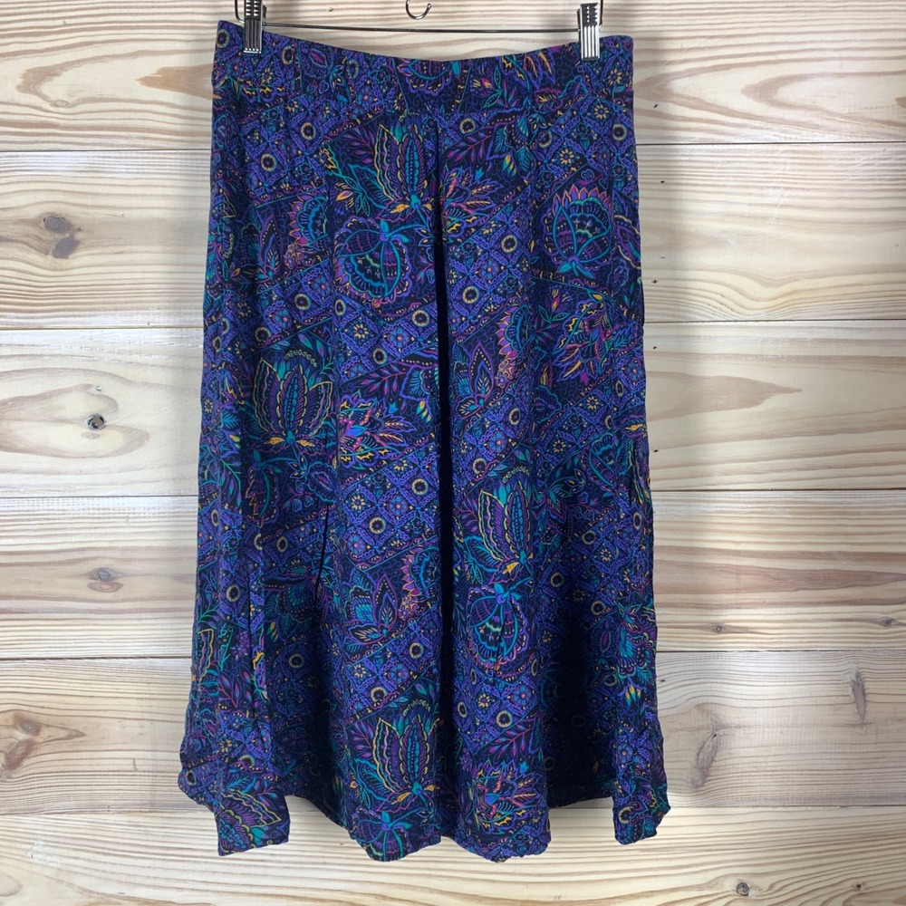 Vtg 90s Norton McNaughton Skirt Womens 14 Purple Paisley‎ Rayon Midi Dark Boho